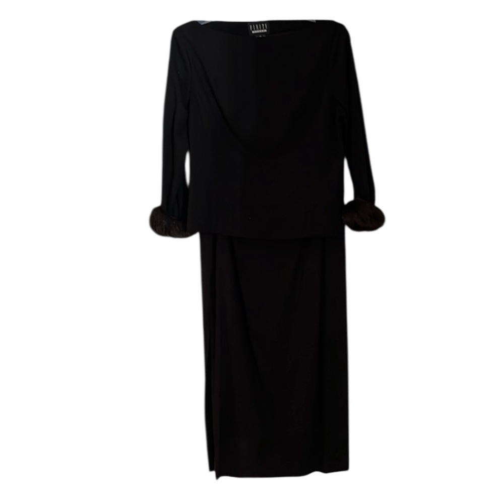 Finity Dresses size 12 black 2 piece pencil skirt and top with faux fur cuffs